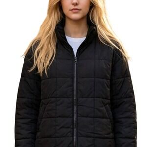 NWT Roxy Womens Black Grid Quilted Puffer Jacket Full Zip SZ Medium